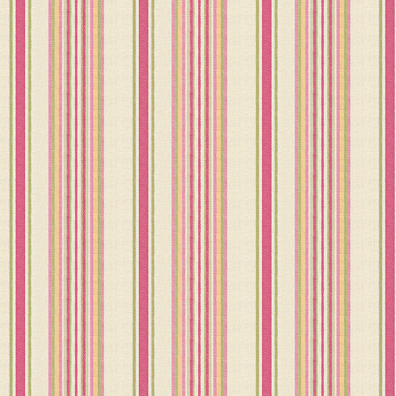 Pink and Green Stripe Linen Fabric