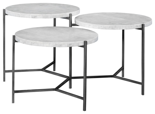 Tiered White Marble Top 3 Level Coffee Table Round Minimalist Open