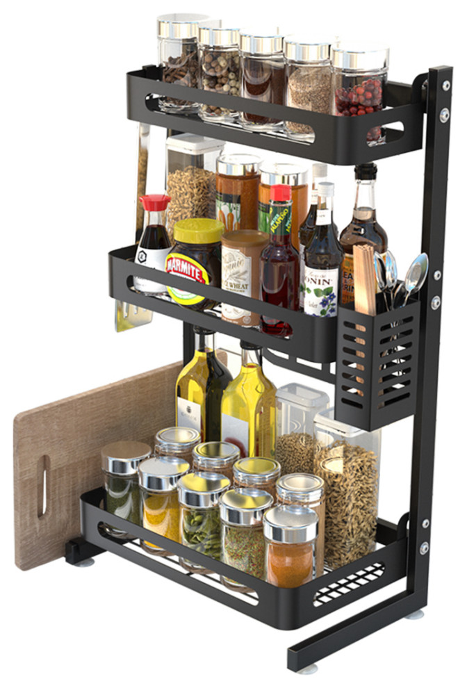 Stainless Steel Black 3 Tier Spices Rack, All in One Kitchen Space