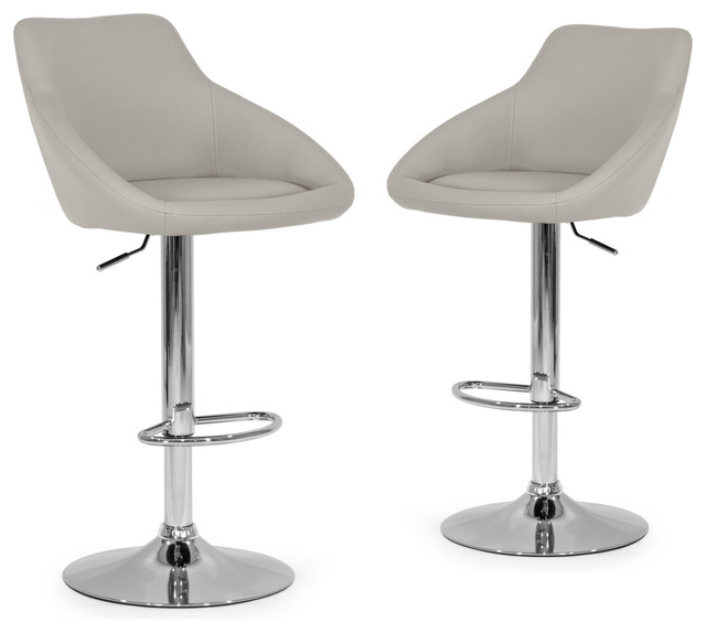 Alani Ashy Gray Adjustable Height Swivel Bar Stools, Faux Leather, Set