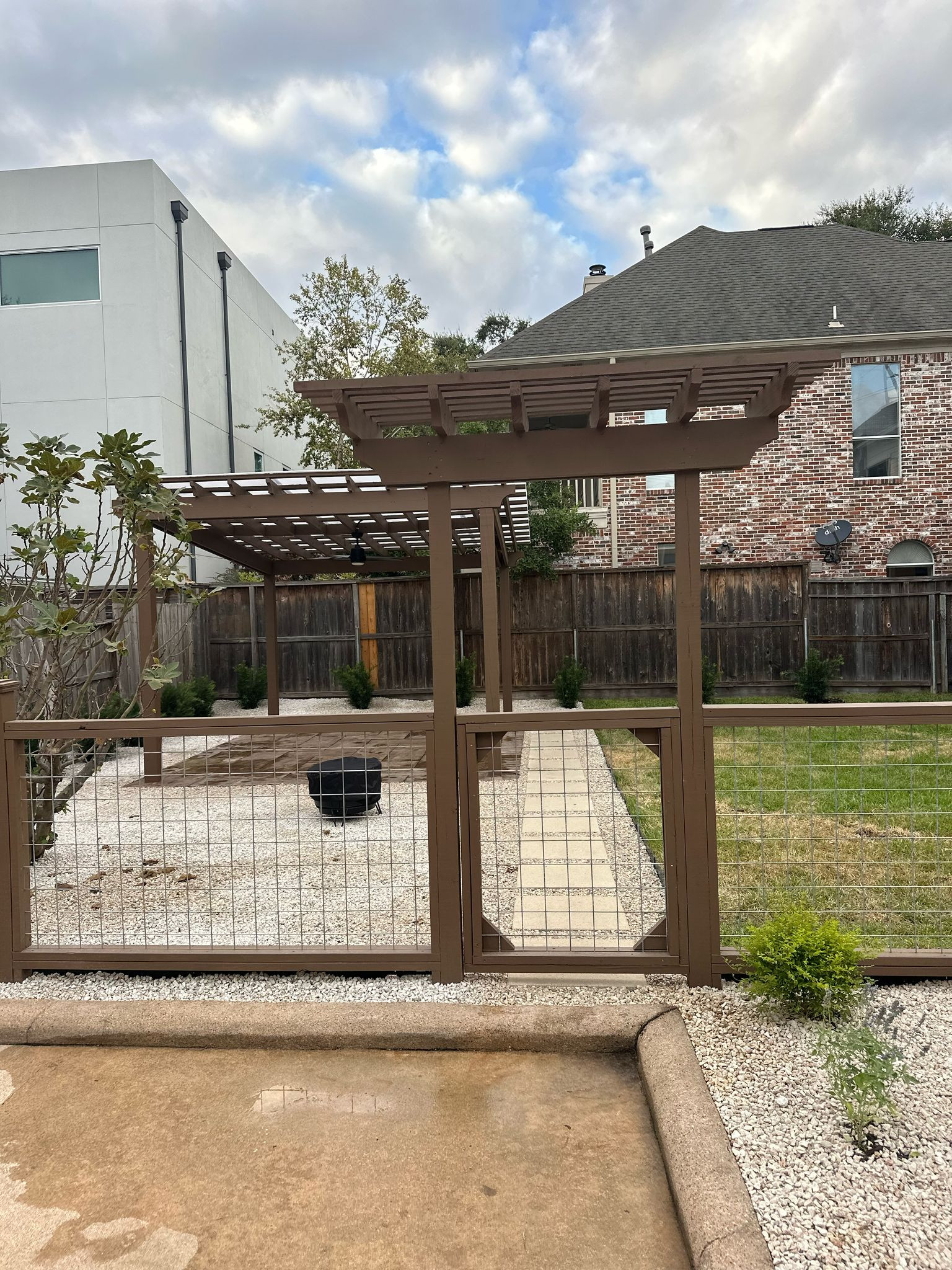 Beautiful stamped concrete patio with Pergola Cover on Haddon st!