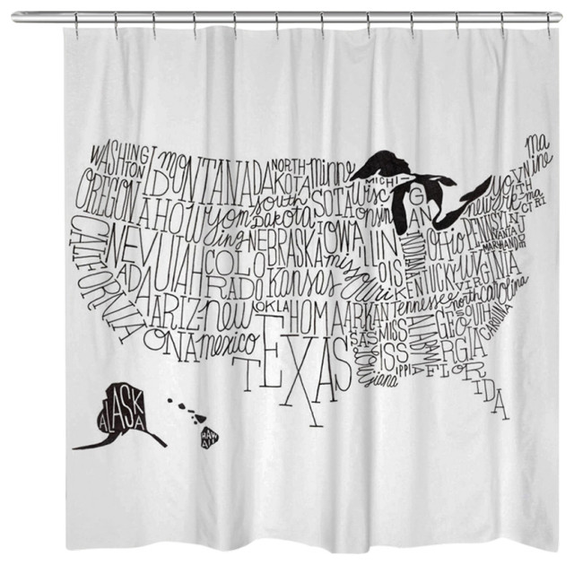 Hand Lettered US Map Black and White Shower Curtain