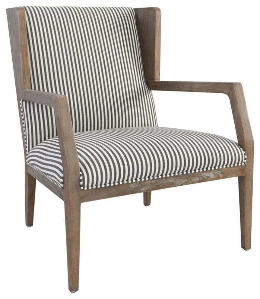 Kosas Home Yori Stripe Transitional Linen Fabric Accent Chair in Gray and White Farmhouse