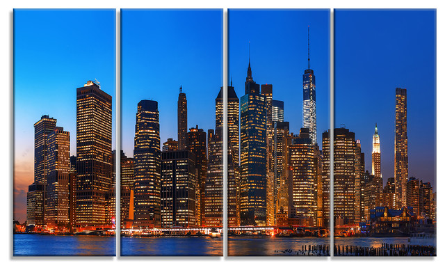 Night New York City Panorama, Multipanel Extra Large Canvas Print, 48 ...