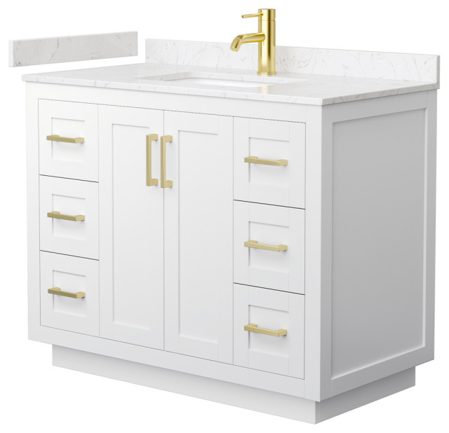 Miranda 42" Single Vanity, White, Carrara Cultured Marble Top, Gold