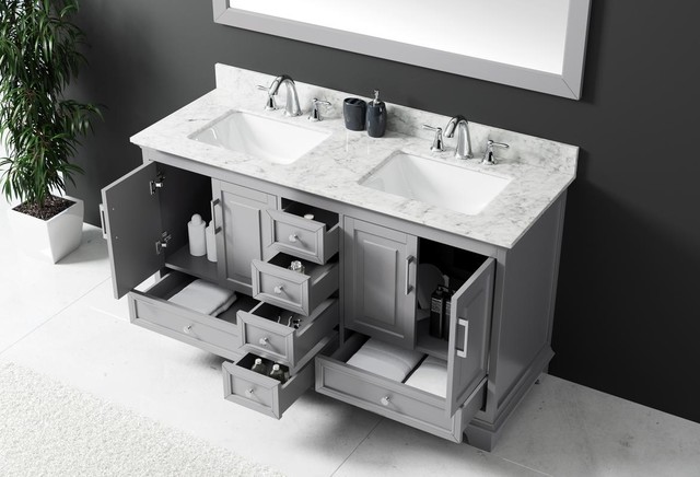 60" Double Sink Bathroom Vanity Base - Transitional - Bathroom Vanities ...