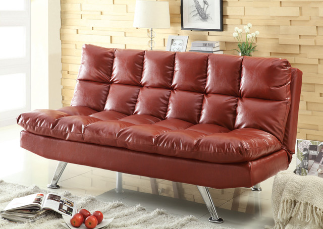 Red Leather-Like Fabric Sofa Bed
