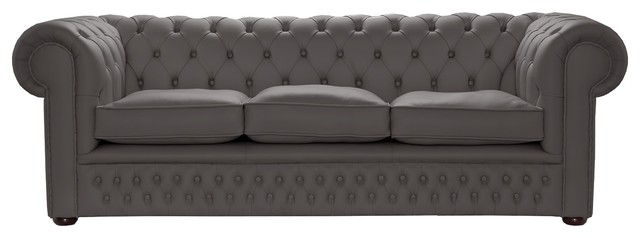 Leather Chesterfield Sofa, Steel