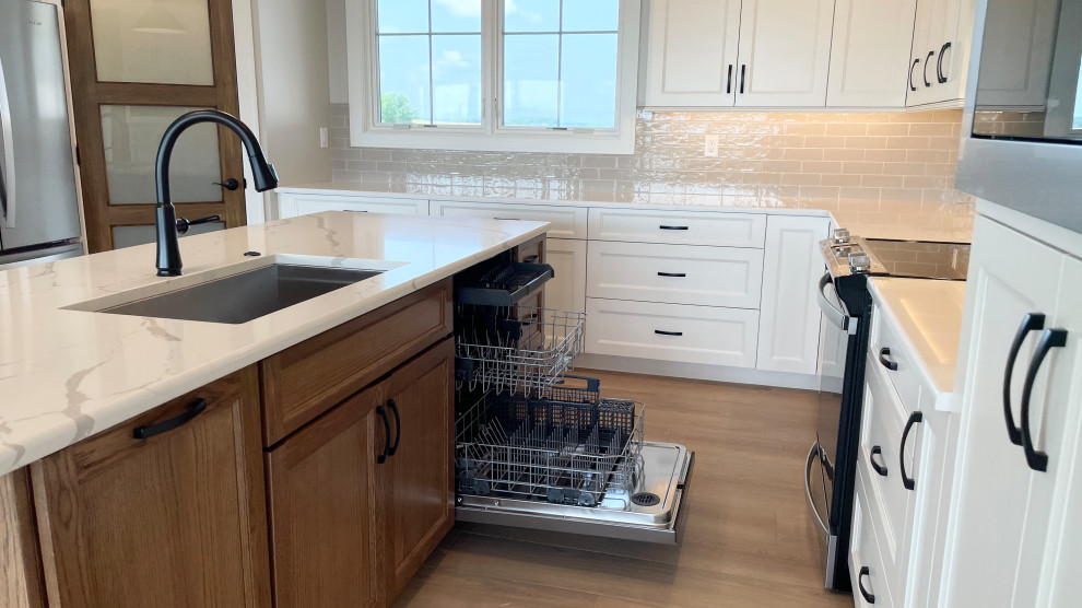 Linen White Cabinet Kitchen with Oak Island in Geneseo, Illinois ...