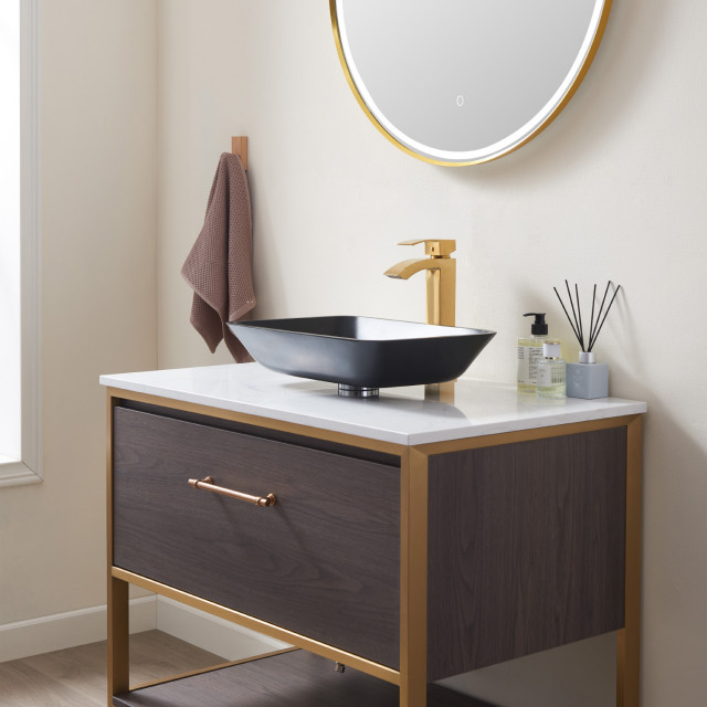 Matte Black Glass Rectangular Vessel Bathroom Sink minimalistisch-badezimmer