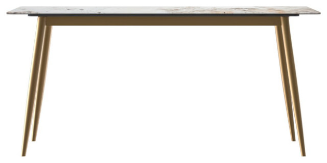 Modern Dining Table Brushed Gold Base, With 55 White Grey Sintered ...