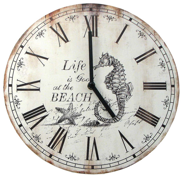 12in Vintage Look Shabby Beach Weathered Beachy Boards Round Wall Clock Nautical 