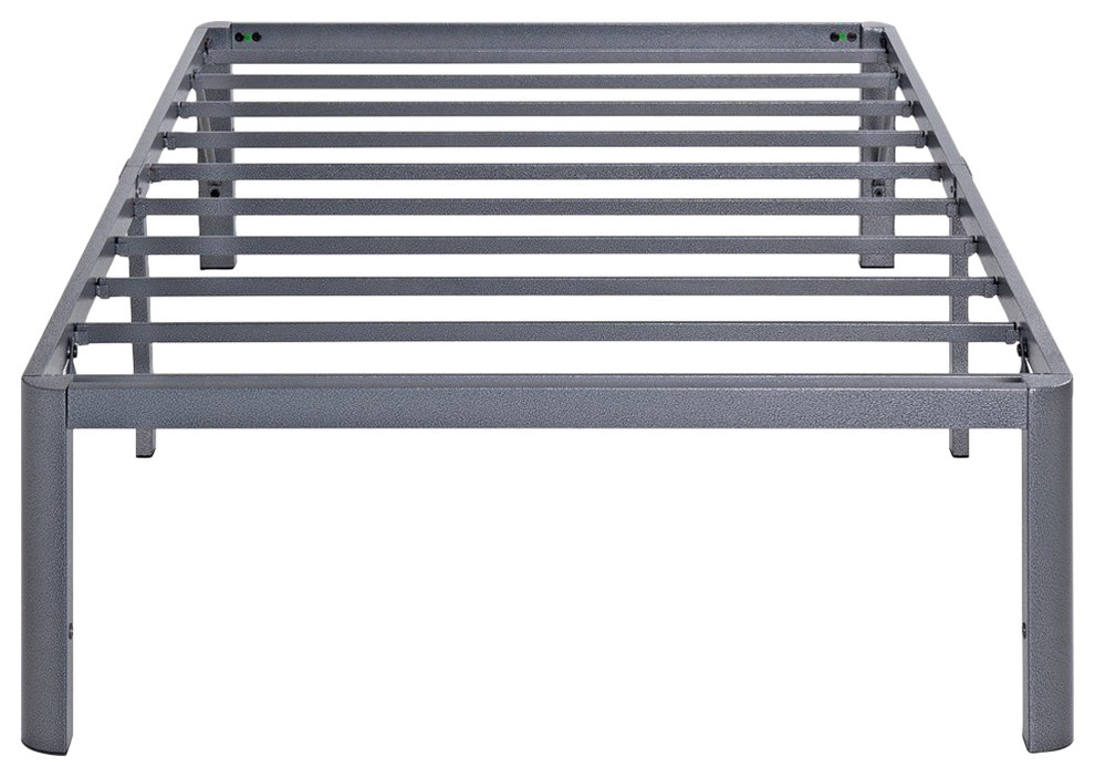 Ash 14" Gray Steel Slat Bed Frame With Round Corners, King