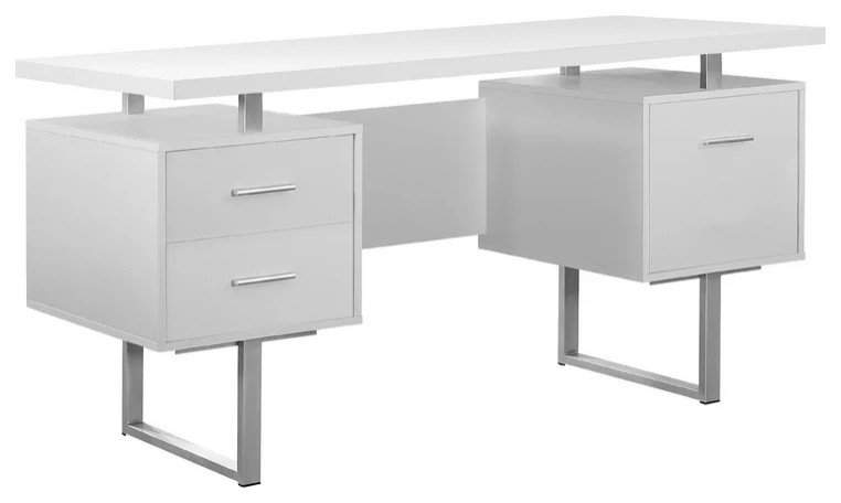 Modern Desk, Floating Worktop With 2 Storage Drawer & Filing Drawer, White