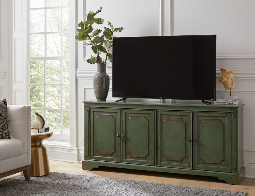 72" Heirloom TV Console Wood Accent Fully Assembled Green