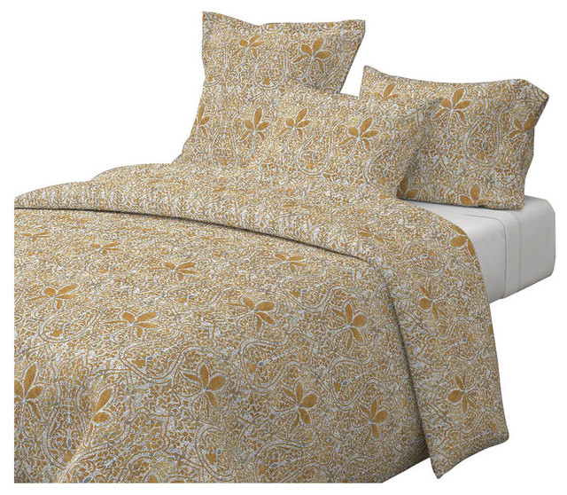 White With Silvered And Gilt Gold Batik White Indian Cotton Duvet