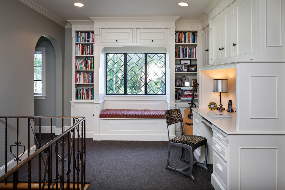 Traditional home office in Portland with a built-in desk.