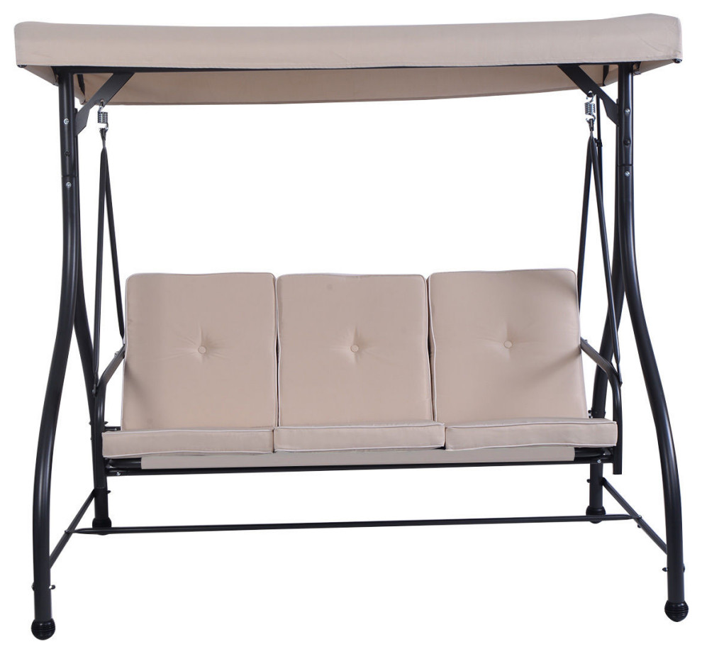 Costway Converting Outdoor Swing Canopy Hammock 3 Seats Patio Furniture beige