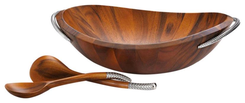 Nambé Braid Salad Bowl With Servers