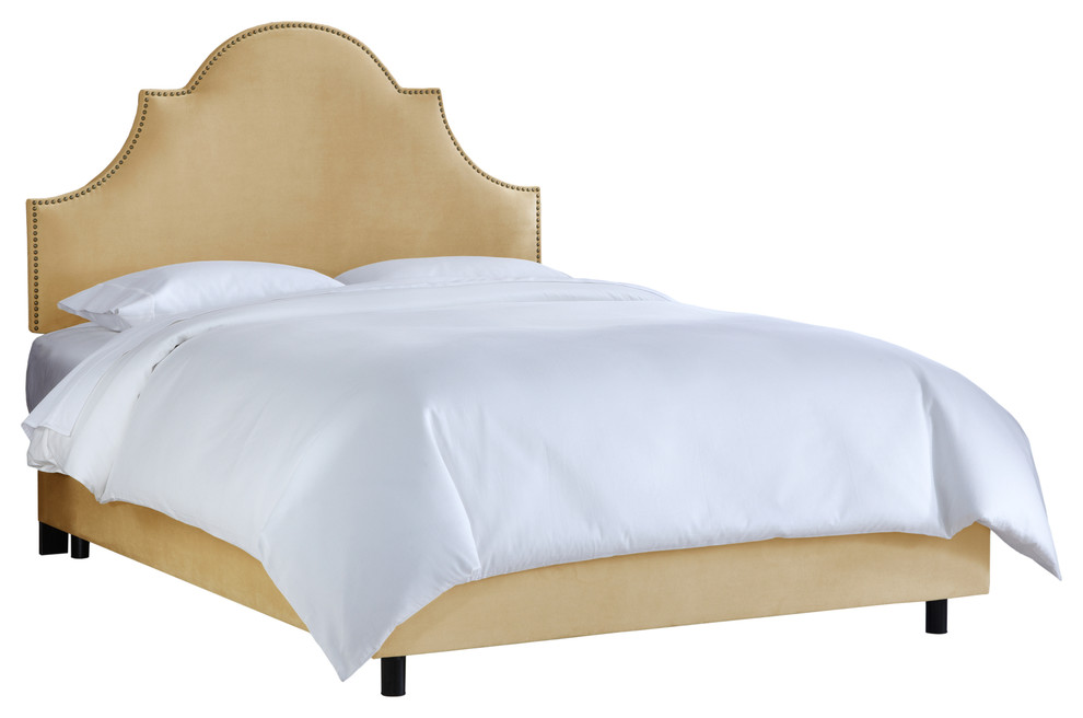 Taylor Nail Button High Arch Notched Bed, Velvet Buckwheat, California King
