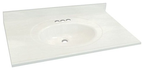 31"x22" Cultured Marble Bathroom Vanity Top, White on White