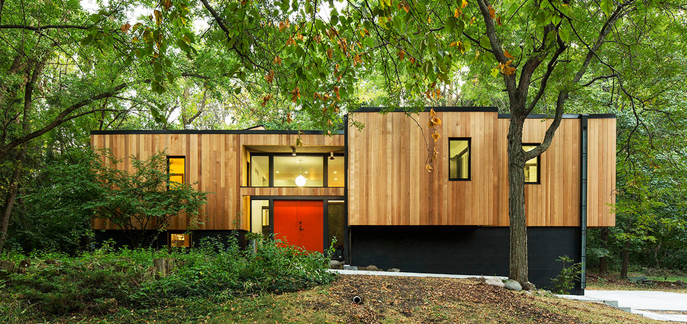 Contemporary exterior in Minneapolis with wood siding.