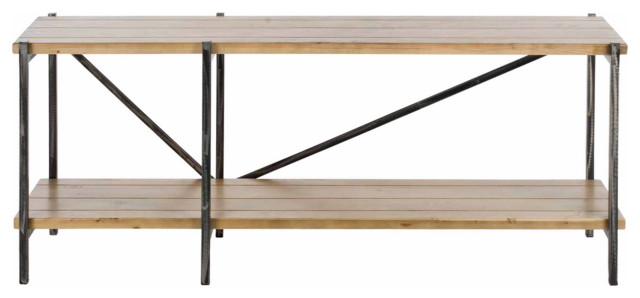 Grooved Table Rustic Industrial Console Table, Grooved Reclaimed Look Top & Shelf ...