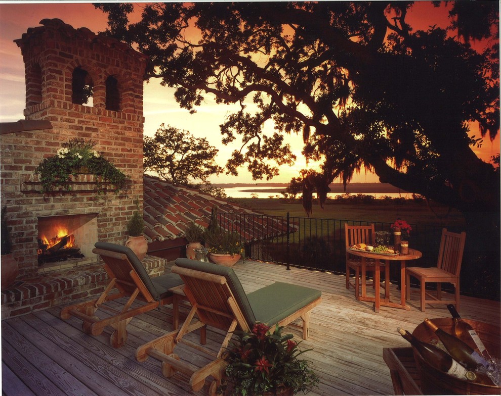 Design ideas for a mediterranean patio in Atlanta with a fire feature.