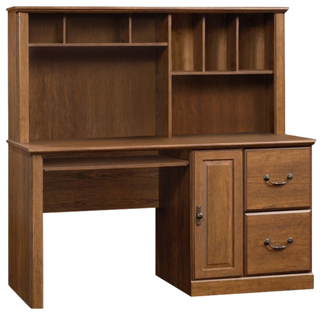 Sauder Orchard Hills Wood Computer Desk with Hutch in Milled Cherry