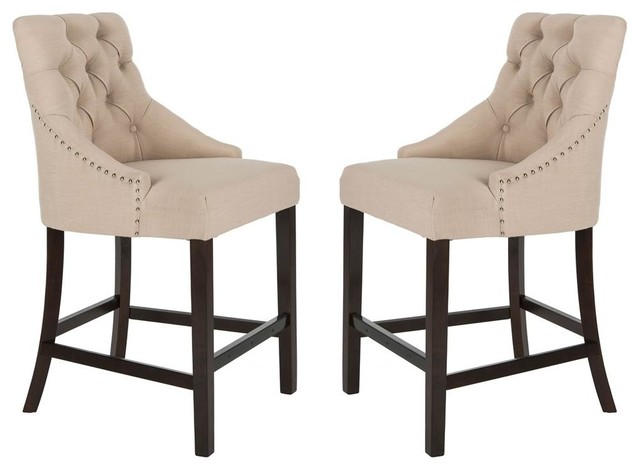 Eleni Tufted Counter Stool in Beige and Espresso - Set of 2