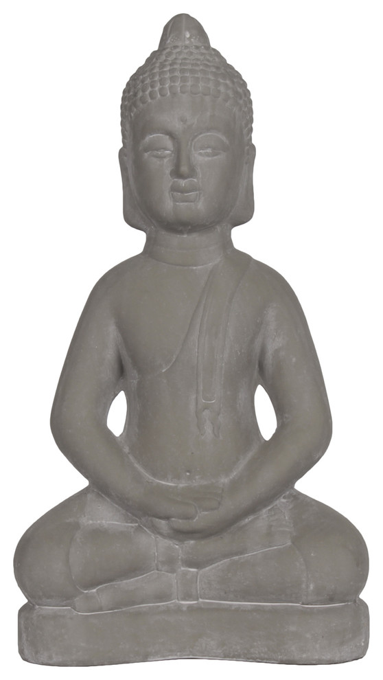 Agra Ceramic Buddha Figurine, Concrete Gray, Large
