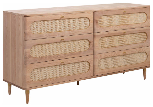 Carmen Cane 6 Drawer Dresser, Rattan Wicker Ash Wood Sideboard ...