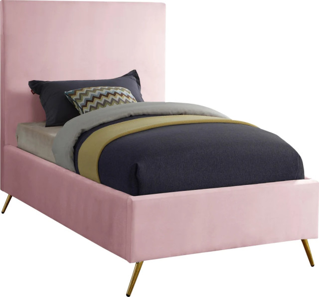 Alexis Velvet Twin Bed Pink Midcentury Platform Beds by Cristiano