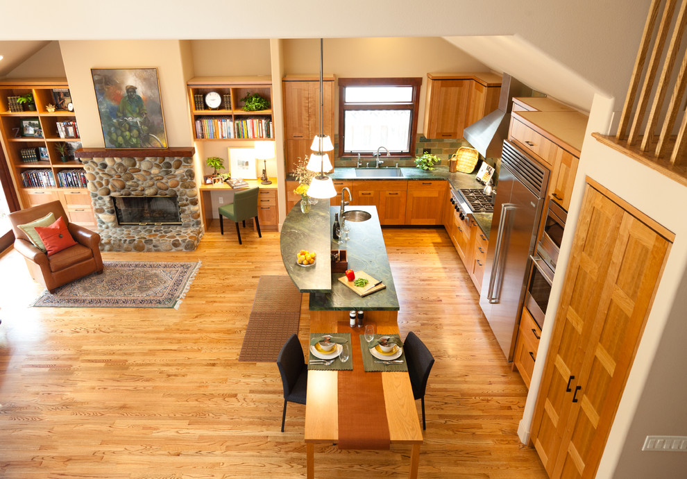 Kitchen and family room aerial view