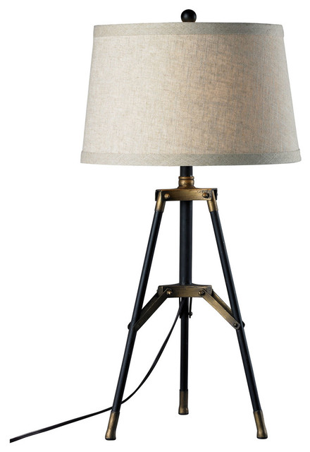 30" Functional Tripod Table Lamp, Restoration Black and Aged Gold