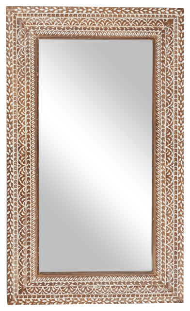White Carved Wood Wall Mirror 36, Large Rectangle Wall Mirror