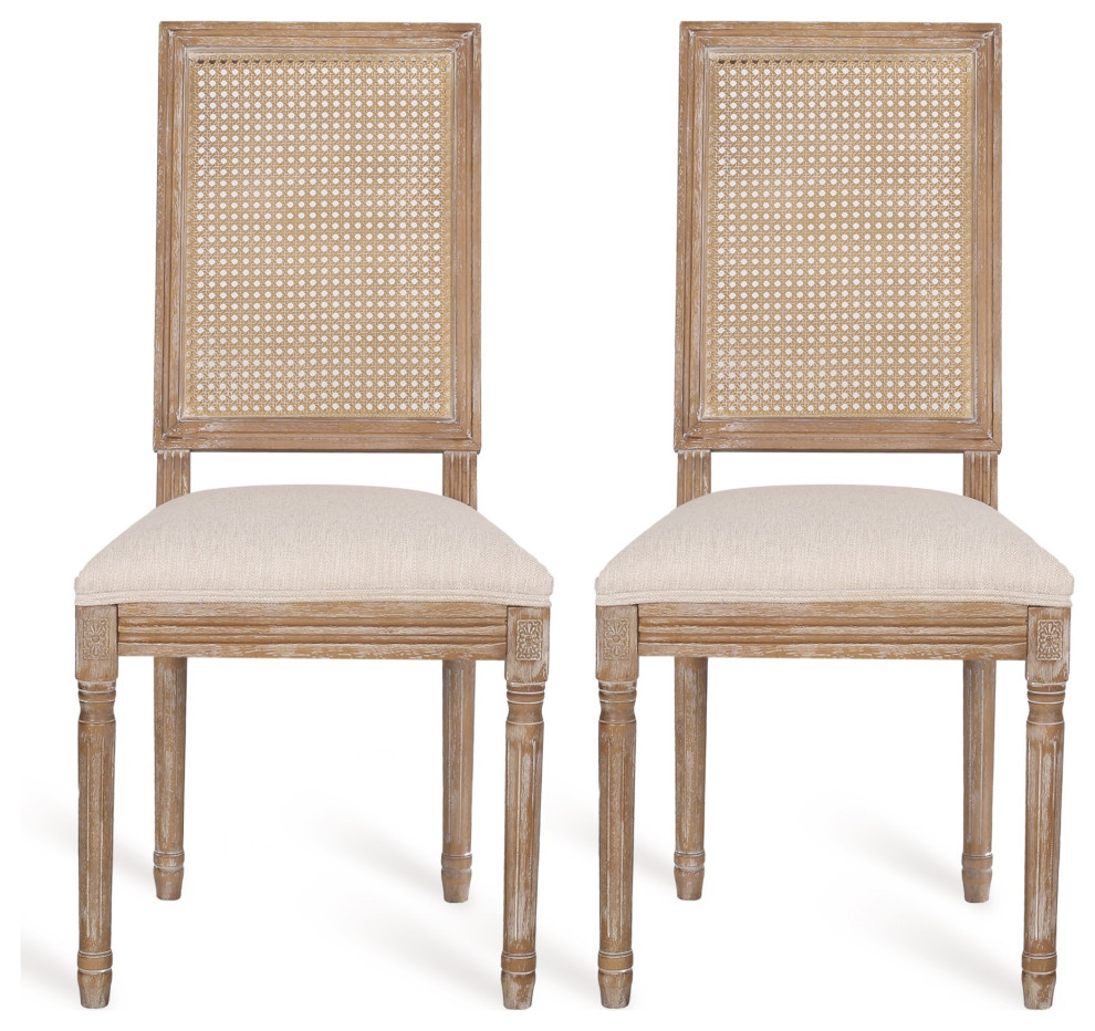 Set of 2 Dining Chair, Polyester Seat With Rectangular Back French
