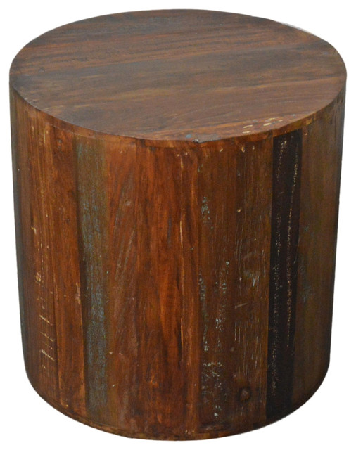 Reclaimed Wood Round Stool Side Table