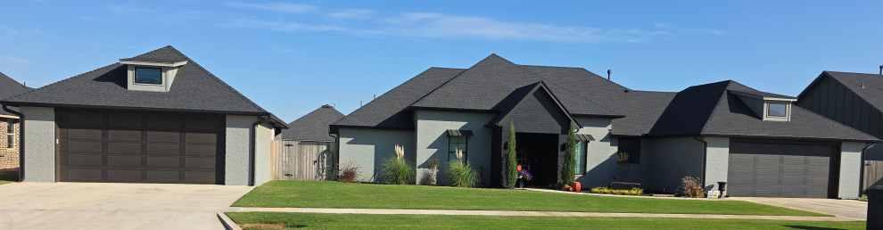 Custom home with painted brick exterior