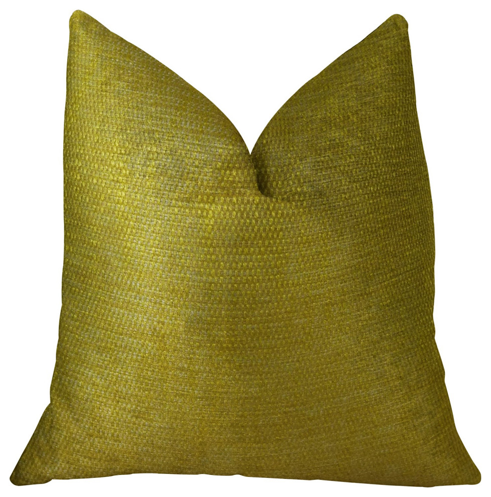 Deep Lemon Grass Metallic Citrine and Gold Handmade Pillow, 20"x36" King