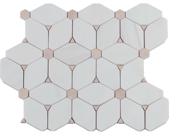 12"x12" Cecily Pattern Polished Marble Mosaic, Set of 10
