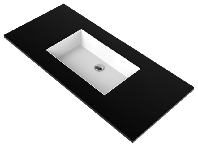 Serenity Solid Surface Bathroom Vanity Top with Sink, Black, 48", No Faucet Hole