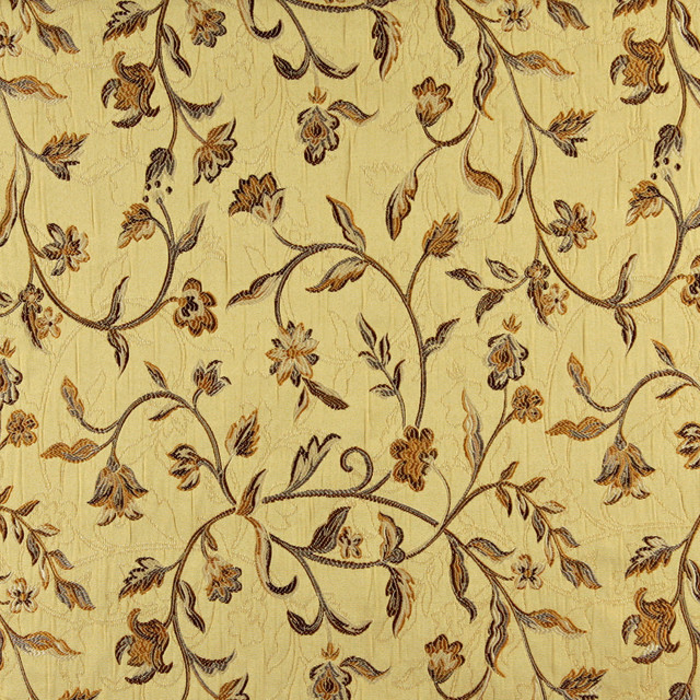 Gold Brown And Ivory Embroidered Floral Brocade Upholstery Fabric By