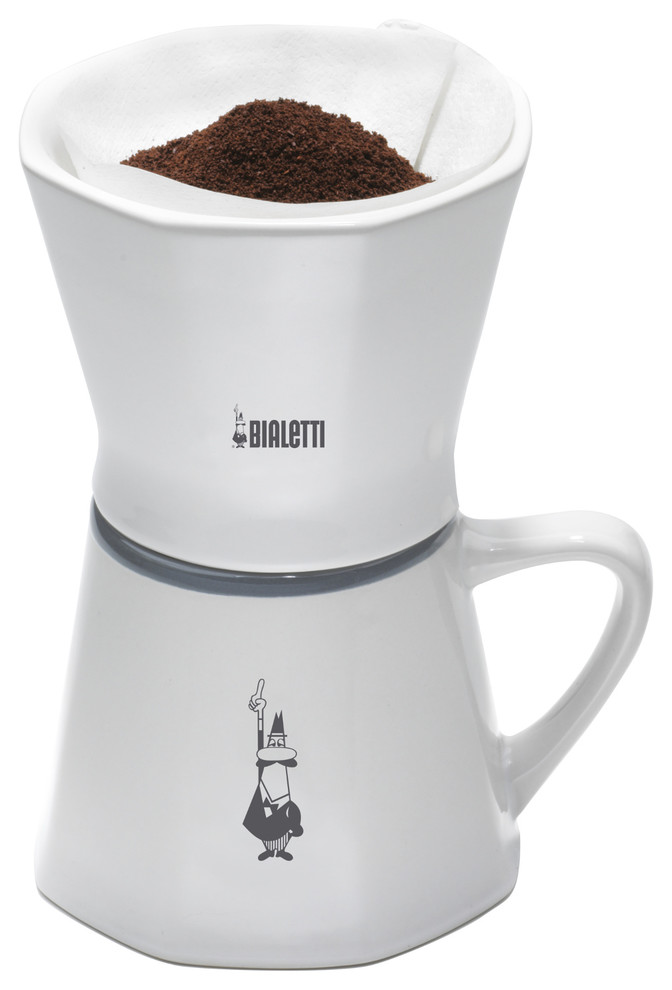 Bialetti White Porcelain 12 Ounce Pour Over Coffee Maker and Mug