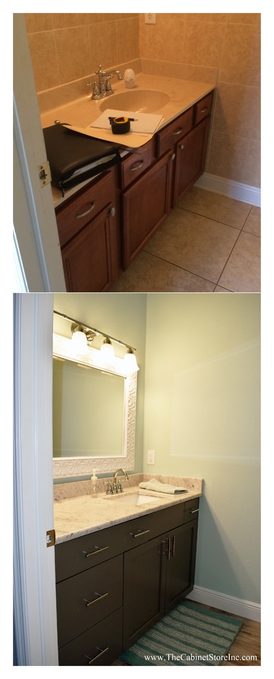 Small 3/4 bathroom photo in Tampa with shaker cabinets, gray cabinets and an undermount sink