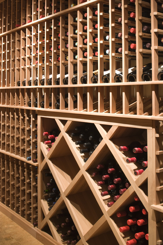 Contemporary wine cellar in Los Angeles with diamond bins.