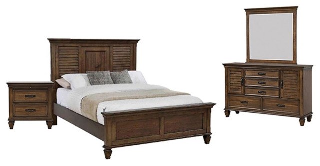 Coaster Franco Farmhouse 4-Piece Wood Queen Panel Bedroom Set In Oak ...