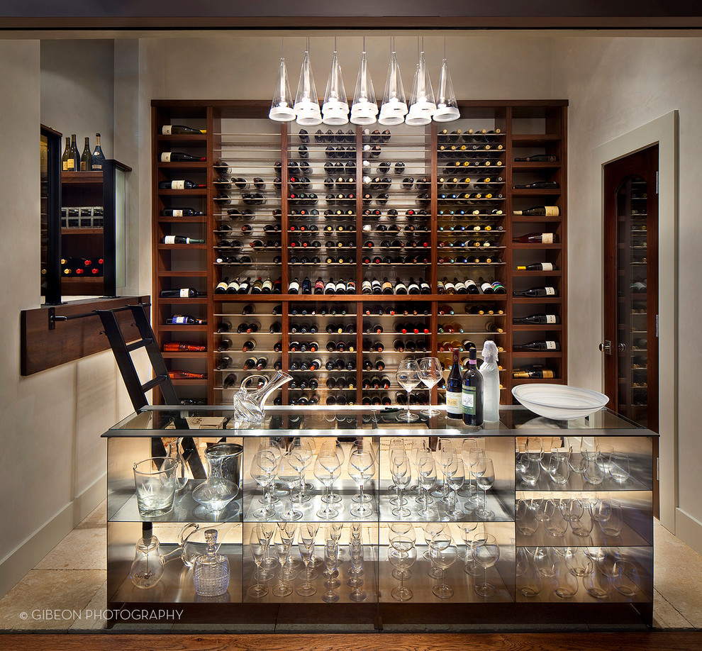 This is an example of a transitional wine cellar in Denver.
