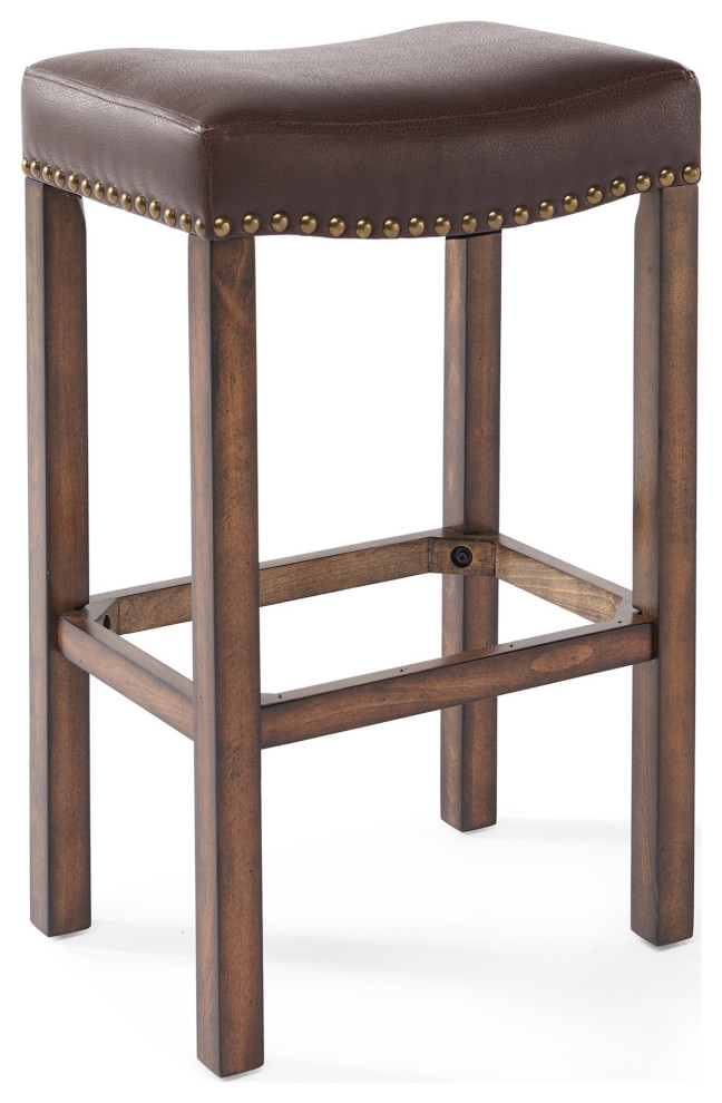 26" Warm Brown Faux Leather Backless Bar Stool Transitional Bar