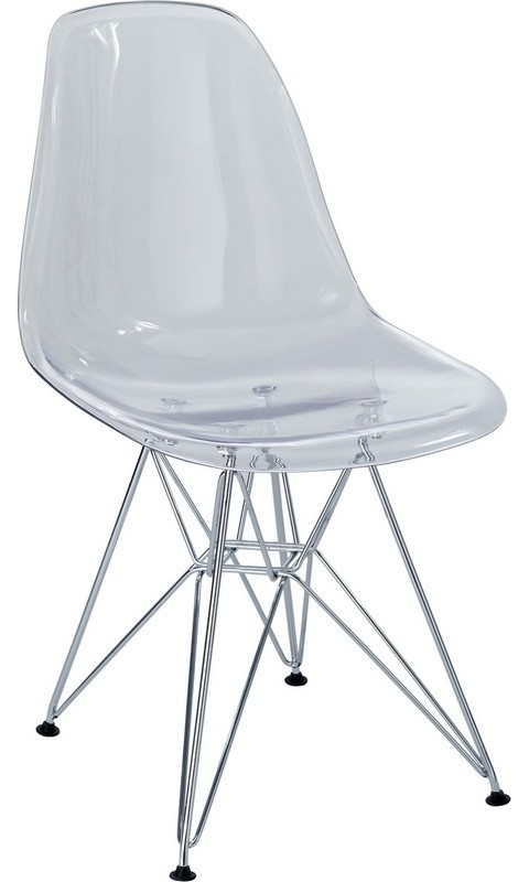 Paris Dining Side Chair, Clear with Chrome Wire Base
